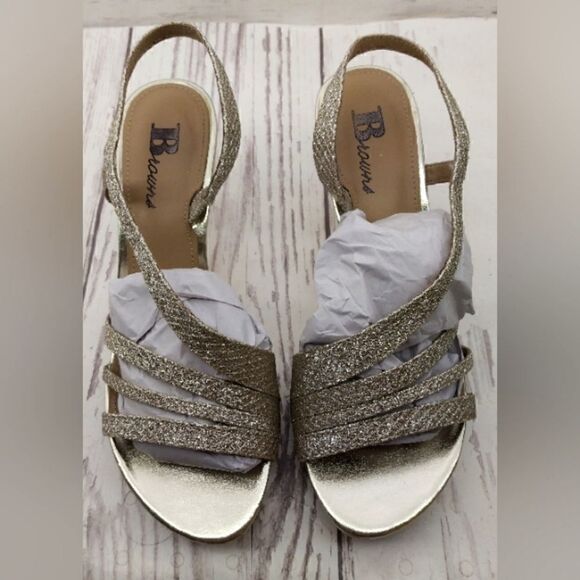 Brown's Formal Silver Gold High Heel Shoes SZ 6 Wedding Party - Picture 16 of 16